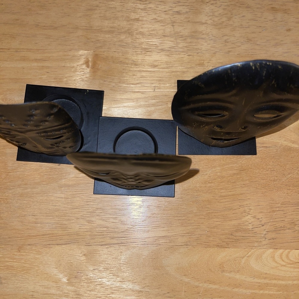 Vintage Theatre Mask Painted Black Metal Candle Holders Home Decor Tea light - Picture 6 of 12
